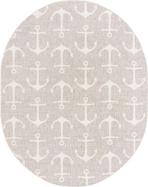 Gray 7' 10 x 10' Outdoor Coastal Oval Area Rug Weather Resistant for Patio, Deck, Terrace, Balcony, Porch 100% Polypropylene Coastal Decor Carpet for Sale at Rug Engine