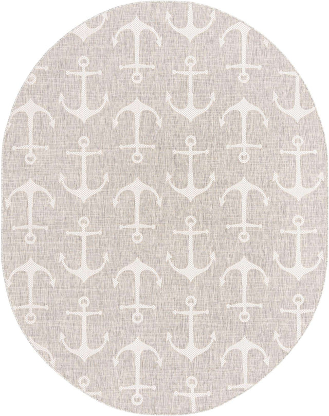 Gray 7' 10 x 10' Outdoor Coastal Oval Area Rug Weather Resistant for Patio, Deck, Terrace, Balcony, Porch 100% Polypropylene Coastal Decor Carpet for Sale at Rug Engine