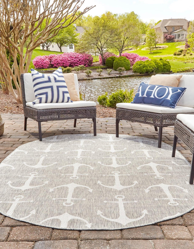 Gray 3' 1 x 5' 3 Outdoor Coastal Oval Area Rug Weather Resistant for Patio, Deck, Terrace, Balcony, Porch 100% Polypropylene Coastal Decor Carpet for Sale at Rug Engine