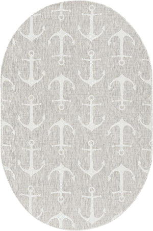 Gray 5' 3 x 8' Outdoor Coastal Oval Area Rug Weather Resistant for Patio, Deck, Terrace, Balcony, Porch 100% Polypropylene Coastal Decor Carpet for Sale at Rug Engine
