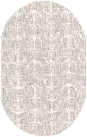 Gray 3' 1 x 5' 3 Outdoor Coastal Oval Area Rug Weather Resistant for Patio, Deck, Terrace, Balcony, Porch 100% Polypropylene Coastal Decor Carpet for Sale at Rug Engine