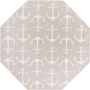 Gray 7' 10 x 7' 10 Outdoor Coastal Octagon Area Rug Weather Resistant for Patio, Deck, Terrace, Balcony, Porch 100% Polypropylene Coastal Decor Carpet for Sale at Rug Engine