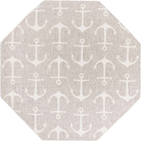 Gray 7' 10 x 7' 10 Outdoor Coastal Octagon Area Rug Weather Resistant for Patio, Deck, Terrace, Balcony, Porch 100% Polypropylene Coastal Decor Carpet for Sale at Rug Engine