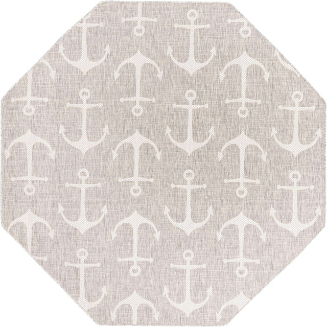 Gray 7' 10 x 7' 10 Outdoor Coastal Octagon Area Rug Weather Resistant for Patio, Deck, Terrace, Balcony, Porch 100% Polypropylene Coastal Decor Carpet for Sale at Rug Engine