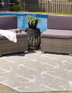 Gray 7' 10 x 7' 10 Outdoor Coastal Octagon Area Rug Weather Resistant for Patio, Deck, Terrace, Balcony, Porch 100% Polypropylene Coastal Decor Carpet for Sale at Rug Engine