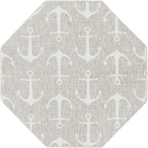 Gray 5' 3 x 5' 3 Outdoor Coastal Octagon Area Rug Weather Resistant for Patio, Deck, Terrace, Balcony, Porch 100% Polypropylene Coastal Decor Carpet for Sale at Rug Engine