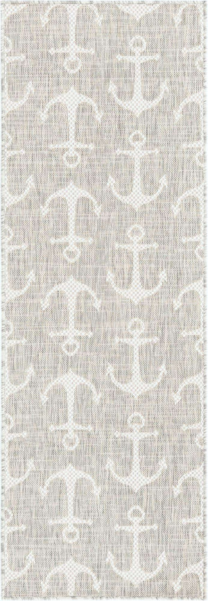 Gray 2' x 6' 1 Outdoor Coastal Runner Area Rug Weather Resistant for Patio, Deck, Terrace, Balcony, Porch 100% Polypropylene Coastal Decor Carpet for Sale at Rug Engine