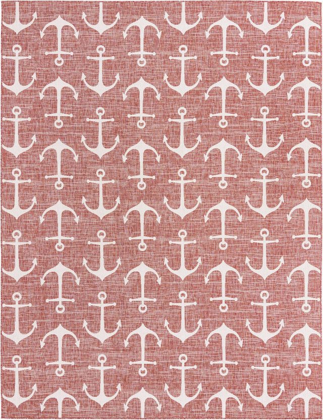 Rust Red 10' x 13' 1 Outdoor Coastal Rectangle Area Rug Weather Resistant for Patio, Deck, Terrace, Balcony, Porch 100% Polypropylene Coastal Decor Carpet for Sale at Rug Engine