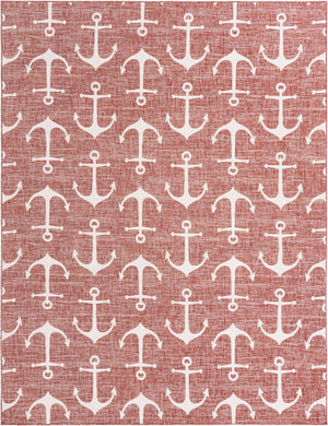 Rust Red 9' x 12' Outdoor Coastal Rectangle Area Rug Weather Resistant for Patio, Deck, Terrace, Balcony, Porch 100% Polypropylene Coastal Decor Carpet for Sale at Rug Engine
