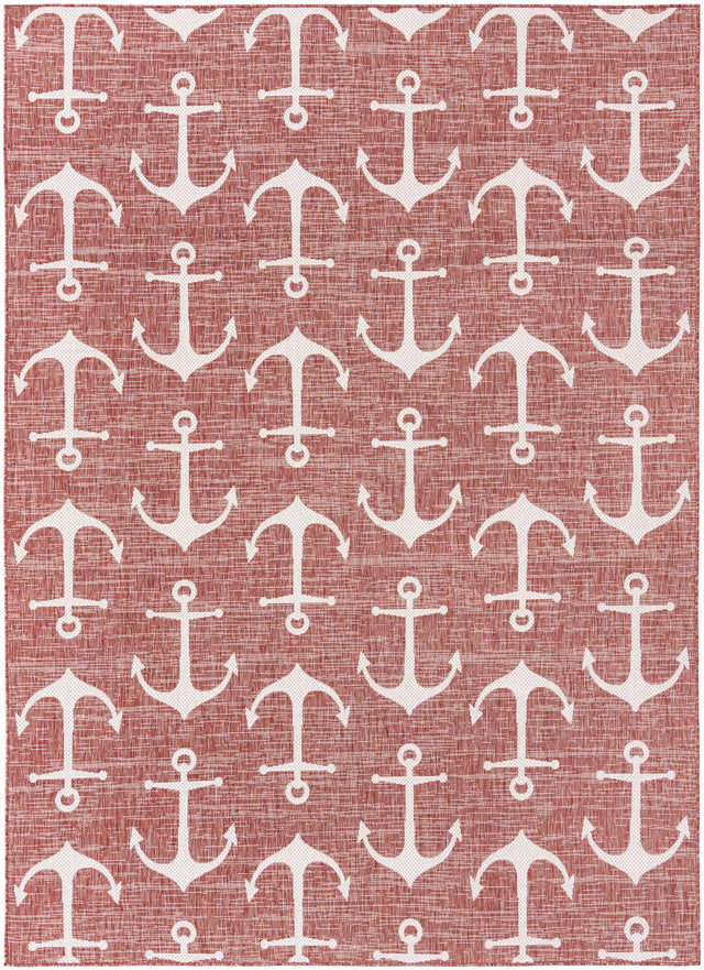 Rust Red 7' 10 x 11' Outdoor Coastal Rectangle Area Rug Weather Resistant for Patio, Deck, Terrace, Balcony, Porch 100% Polypropylene Coastal Decor Carpet for Sale at Rug Engine