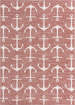 Rust Red 7' 1 x 10' Outdoor Coastal Rectangle Area Rug Weather Resistant for Patio, Deck, Terrace, Balcony, Porch 100% Polypropylene Coastal Decor Carpet for Sale at Rug Engine