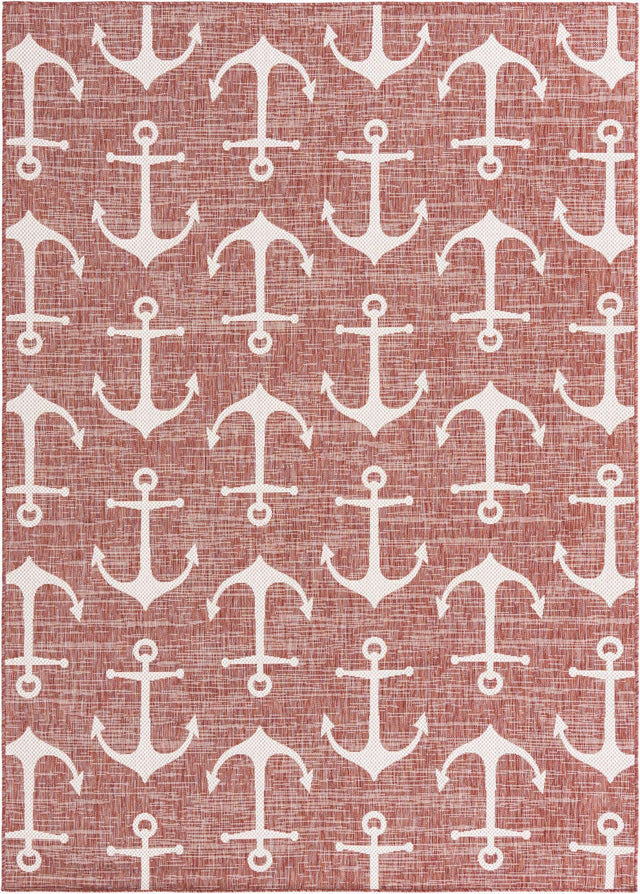 Rust Red 7' 1 x 10' Outdoor Coastal Rectangle Area Rug Weather Resistant for Patio, Deck, Terrace, Balcony, Porch 100% Polypropylene Coastal Decor Carpet for Sale at Rug Engine