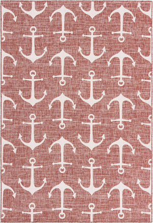 Rust Red 6' 1 x 9' Outdoor Coastal Rectangle Area Rug Weather Resistant for Patio, Deck, Terrace, Balcony, Porch 100% Polypropylene Coastal Decor Carpet for Sale at Rug Engine