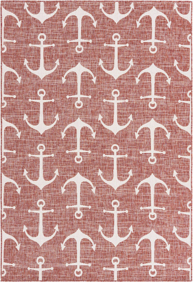 Rust Red 6' 1 x 9' Outdoor Coastal Rectangle Area Rug Weather Resistant for Patio, Deck, Terrace, Balcony, Porch 100% Polypropylene Coastal Decor Carpet for Sale at Rug Engine