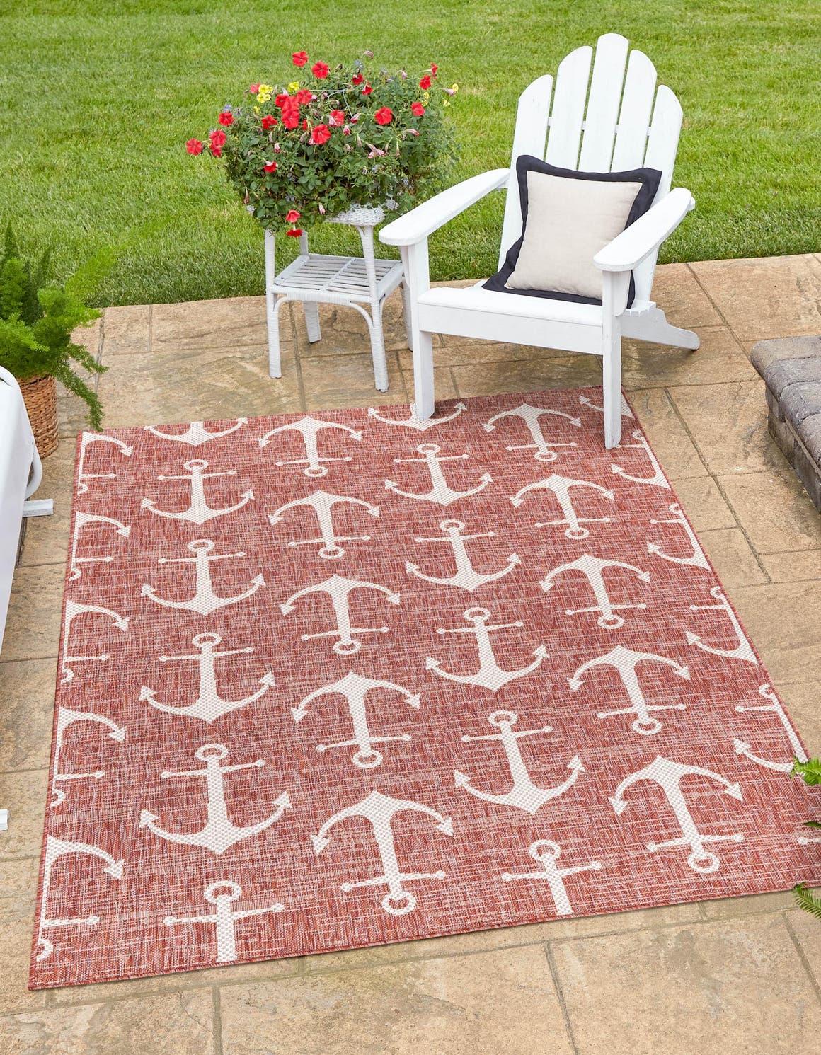 Rust Red 3' 1 x 5' 3 Outdoor Coastal Rectangle Area Rug Weather Resistant for Patio, Deck, Terrace, Balcony, Porch 100% Polypropylene Coastal Decor Carpet for Sale at Rug Engine