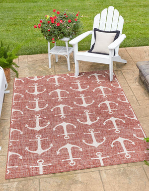 Rust Red 3' 1 x 5' 3 Outdoor Coastal Rectangle Area Rug Weather Resistant for Patio, Deck, Terrace, Balcony, Porch 100% Polypropylene Coastal Decor Carpet for Sale at Rug Engine
