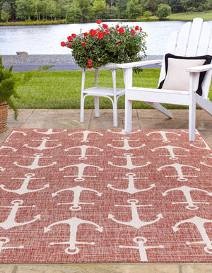 Rust Red 4' 1 x 6' 1 Outdoor Coastal Rectangle Area Rug Weather Resistant for Patio, Deck, Terrace, Balcony, Porch 100% Polypropylene Coastal Decor Carpet for Sale at Rug Engine