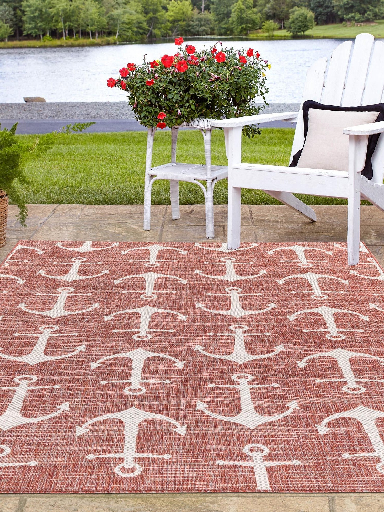 Rust Red 10' x 13' 1 Outdoor Coastal Rectangle Area Rug Weather Resistant for Patio, Deck, Terrace, Balcony, Porch 100% Polypropylene Coastal Decor Carpet for Sale at Rug Engine