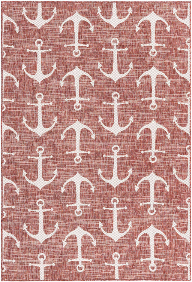 Rust Red 5' 3 x 8' Outdoor Coastal Rectangle Area Rug Weather Resistant for Patio, Deck, Terrace, Balcony, Porch 100% Polypropylene Coastal Decor Carpet for Sale at Rug Engine