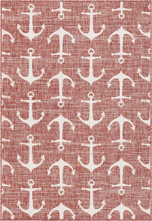 Rust Red 4' 1 x 6' 1 Outdoor Coastal Rectangle Area Rug Weather Resistant for Patio, Deck, Terrace, Balcony, Porch 100% Polypropylene Coastal Decor Carpet for Sale at Rug Engine