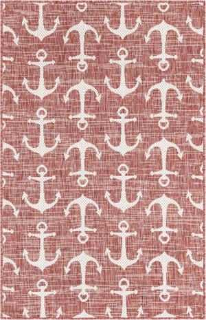 Rust Red 3' 1 x 5' 3 Outdoor Coastal Rectangle Area Rug Weather Resistant for Patio, Deck, Terrace, Balcony, Porch 100% Polypropylene Coastal Decor Carpet for Sale at Rug Engine