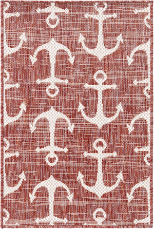 Rust Red 2' x 3' 1 Outdoor Coastal Rectangle Area Rug Weather Resistant for Patio, Deck, Terrace, Balcony, Porch 100% Polypropylene Coastal Decor Carpet for Sale at Rug Engine