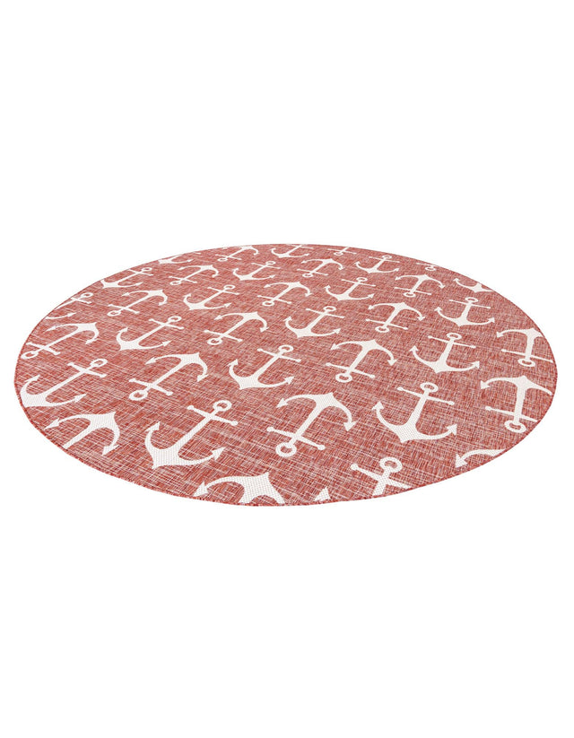 Rust Red 10' x 10' Outdoor Coastal Round Area Rug Weather Resistant for Patio, Deck, Terrace, Balcony, Porch 100% Polypropylene Coastal Decor Carpet for Sale at Rug Engine