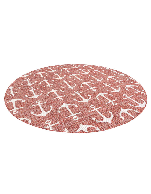 Rust Red 10' x 10' Outdoor Coastal Round Area Rug Weather Resistant for Patio, Deck, Terrace, Balcony, Porch 100% Polypropylene Coastal Decor Carpet for Sale at Rug Engine