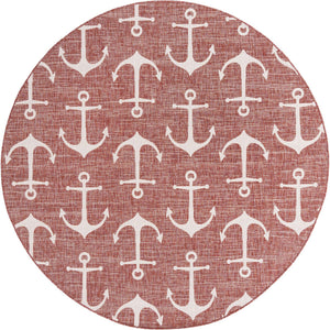 Rust Red 7' 10 x 7' 10 Outdoor Coastal Round Area Rug Weather Resistant for Patio, Deck, Terrace, Balcony, Porch 100% Polypropylene Coastal Decor Carpet for Sale at Rug Engine