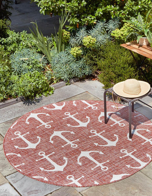 Rust Red 13' 1 x 13' 1 Outdoor Coastal Round Area Rug Weather Resistant for Patio, Deck, Terrace, Balcony, Porch 100% Polypropylene Coastal Decor Carpet for Sale at Rug Engine