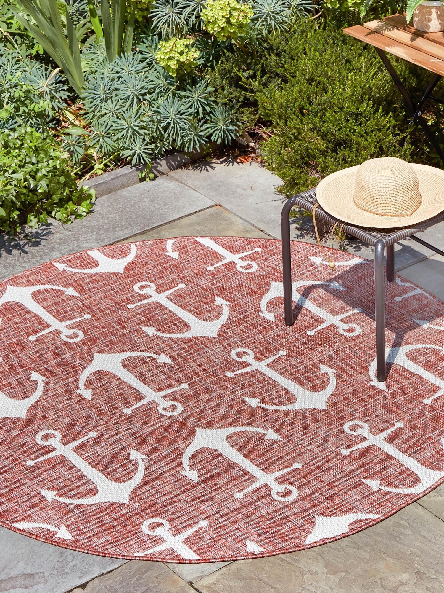 Rust Red 13' 1 x 13' 1 Outdoor Coastal Round Area Rug Weather Resistant for Patio, Deck, Terrace, Balcony, Porch 100% Polypropylene Coastal Decor Carpet for Sale at Rug Engine