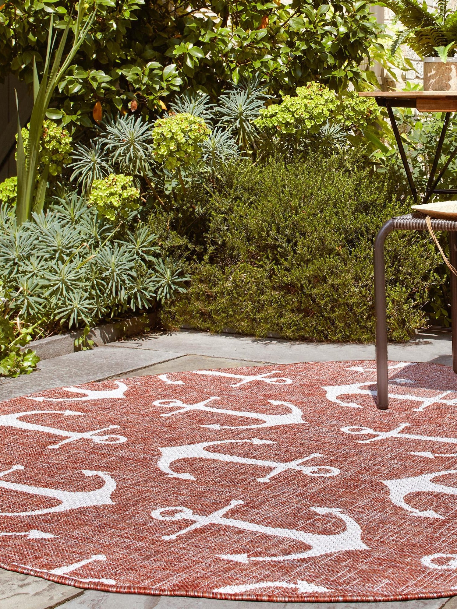 Rust Red 13' 1 x 13' 1 Outdoor Coastal Round Area Rug Weather Resistant for Patio, Deck, Terrace, Balcony, Porch 100% Polypropylene Coastal Decor Carpet for Sale at Rug Engine