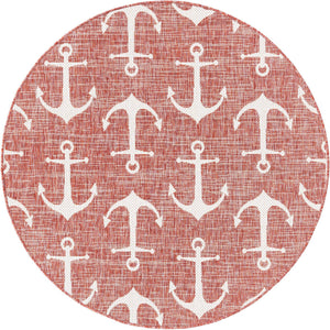 Rust Red 5' 3 x 5' 3 Outdoor Coastal Round Area Rug Weather Resistant for Patio, Deck, Terrace, Balcony, Porch 100% Polypropylene Coastal Decor Carpet for Sale at Rug Engine