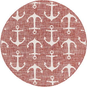 Rust Red 4' 1 x 4' 1 Outdoor Coastal Round Area Rug Weather Resistant for Patio, Deck, Terrace, Balcony, Porch 100% Polypropylene Coastal Decor Carpet for Sale at Rug Engine
