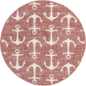 Rust Red 3' 1 x 3' 1 Outdoor Coastal Round Area Rug Weather Resistant for Patio, Deck, Terrace, Balcony, Porch 100% Polypropylene Coastal Decor Carpet for Sale at Rug Engine