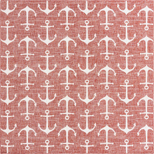 Rust Red 10' x 10' Outdoor Coastal Square Area Rug Weather Resistant for Patio, Deck, Terrace, Balcony, Porch 100% Polypropylene Coastal Decor Carpet for Sale at Rug Engine