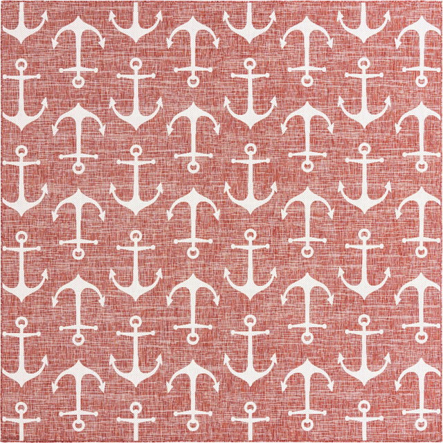 Rust Red 10' x 10' Outdoor Coastal Square Area Rug Weather Resistant for Patio, Deck, Terrace, Balcony, Porch 100% Polypropylene Coastal Decor Carpet for Sale at Rug Engine