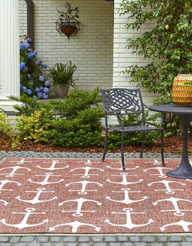 Rust Red 13' 1 x 13' 1 Outdoor Coastal Square Area Rug Weather Resistant for Patio, Deck, Terrace, Balcony, Porch 100% Polypropylene Coastal Decor Carpet for Sale at Rug Engine