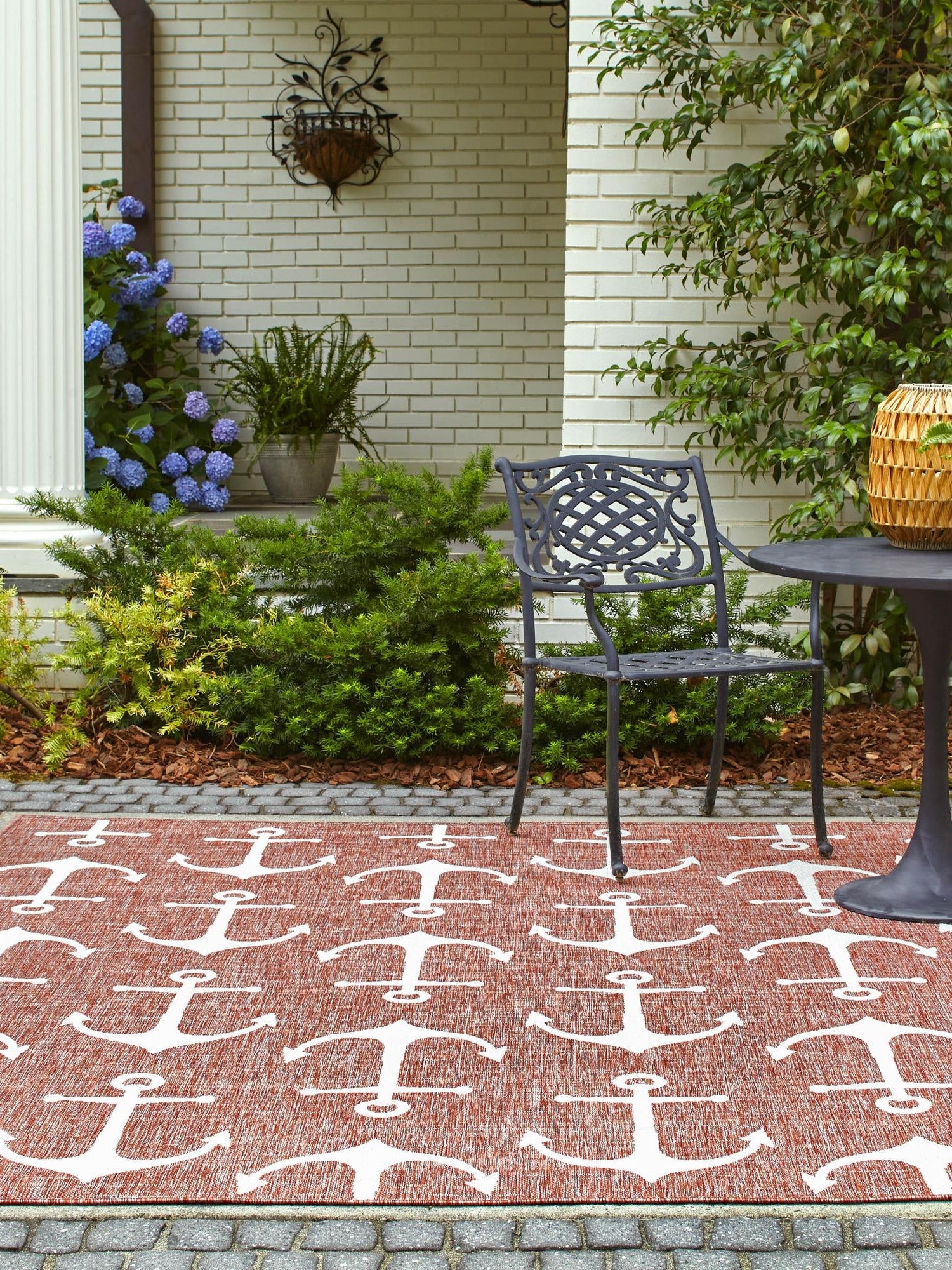 Rust Red 10' x 10' Outdoor Coastal Square Area Rug Weather Resistant for Patio, Deck, Terrace, Balcony, Porch 100% Polypropylene Coastal Decor Carpet for Sale at Rug Engine