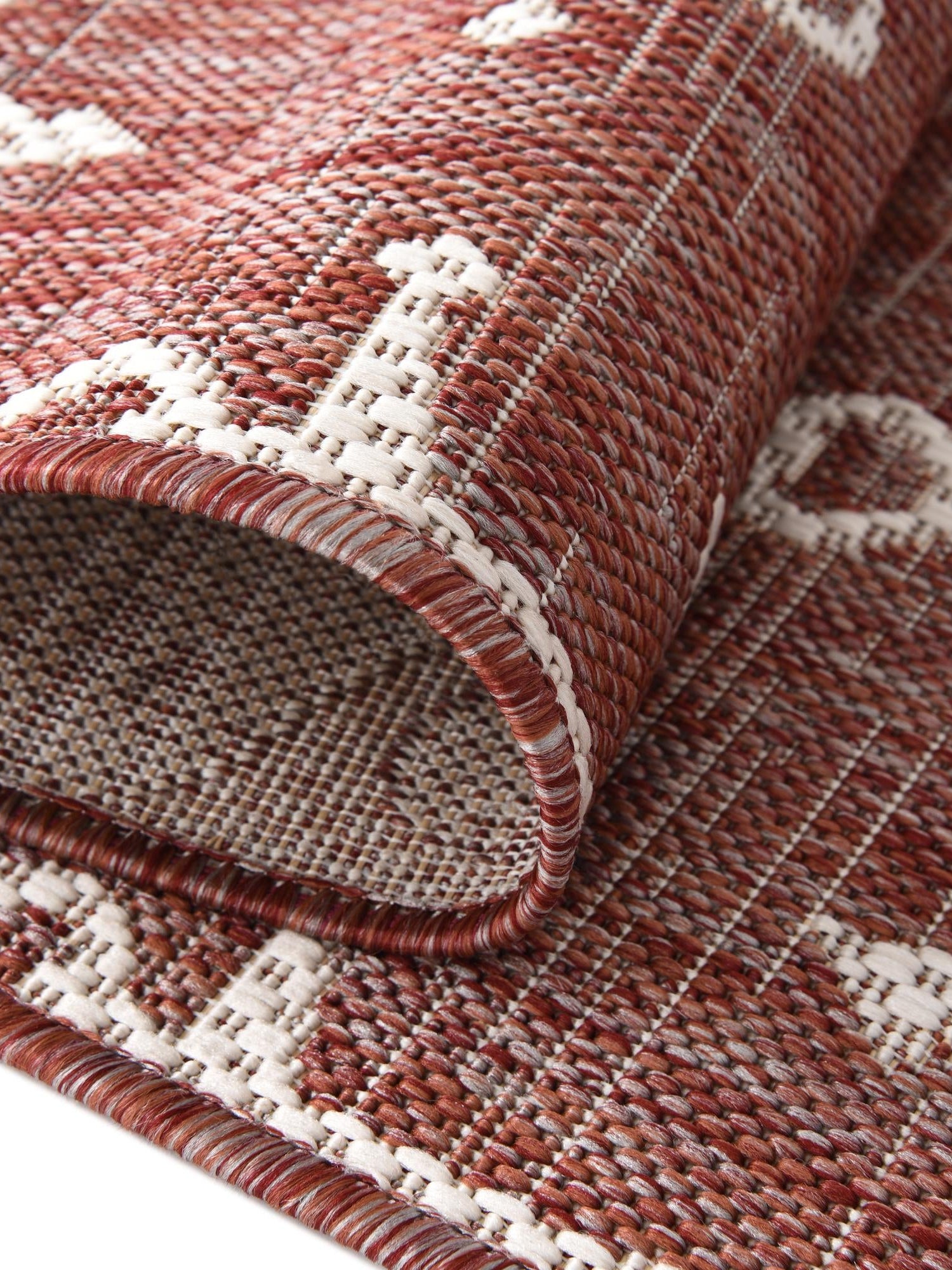 Rust Red 5' 3 x 5' 3 Outdoor Coastal Square Area Rug Weather Resistant for Patio, Deck, Terrace, Balcony, Porch 100% Polypropylene Coastal Decor Carpet for Sale at Rug Engine