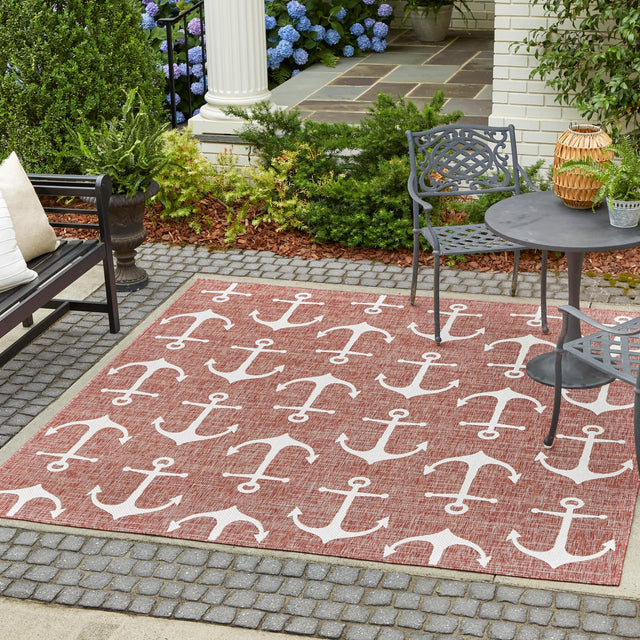 Rust Red 13' 1 x 13' 1 Outdoor Coastal Square Area Rug Weather Resistant for Patio, Deck, Terrace, Balcony, Porch 100% Polypropylene Coastal Decor Carpet for Sale at Rug Engine