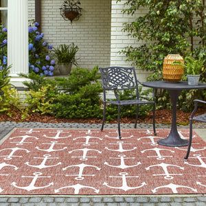 Rust Red 13' 1 x 13' 1 Outdoor Coastal Square Area Rug Weather Resistant for Patio, Deck, Terrace, Balcony, Porch 100% Polypropylene Coastal Decor Carpet for Sale at Rug Engine