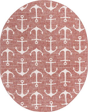 Rust Red 7' 10 x 10' Outdoor Coastal Oval Area Rug Weather Resistant for Patio, Deck, Terrace, Balcony, Porch 100% Polypropylene Coastal Decor Carpet for Sale at Rug Engine