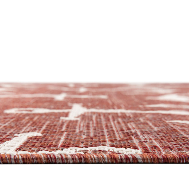 Rust Red 5' 3 x 8' Outdoor Coastal Oval Rug