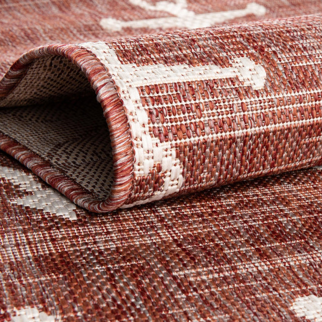 Rust Red 5' 3 x 8' Outdoor Coastal Oval Rug
