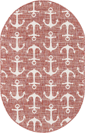 Rust Red 3' 1 x 5' 3 Outdoor Coastal Oval Area Rug Weather Resistant for Patio, Deck, Terrace, Balcony, Porch 100% Polypropylene Coastal Decor Carpet for Sale at Rug Engine