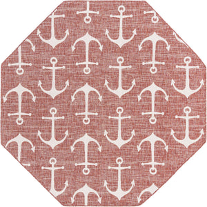 Rust Red 7' 10 x 7' 10 Outdoor Coastal Octagon Area Rug Weather Resistant for Patio, Deck, Terrace, Balcony, Porch 100% Polypropylene Coastal Decor Carpet for Sale at Rug Engine