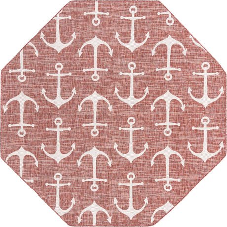 Rust Red 7' 10 x 7' 10 Outdoor Coastal Octagon Area Rug Weather Resistant for Patio, Deck, Terrace, Balcony, Porch 100% Polypropylene Coastal Decor Carpet for Sale at Rug Engine