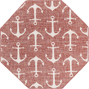 Rust Red 5' 3 x 5' 3 Outdoor Coastal Octagon Area Rug Weather Resistant for Patio, Deck, Terrace, Balcony, Porch 100% Polypropylene Coastal Decor Carpet for Sale at Rug Engine