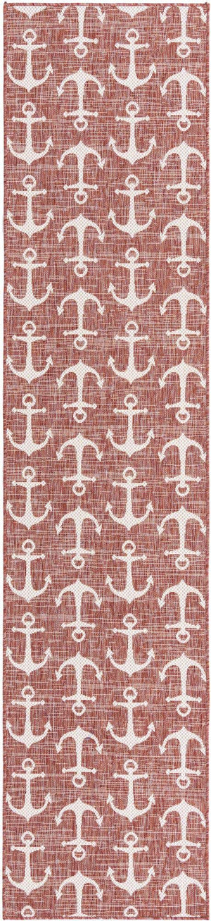 Rust Red 2' 7 x 12' Outdoor Coastal Runner Area Rug Weather Resistant for Patio, Deck, Terrace, Balcony, Porch 100% Polypropylene Coastal Decor Carpet for Sale at Rug Engine